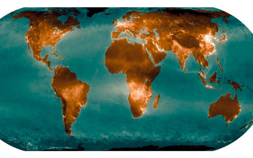 Un mapa satelital que brilla en zonas de contaminación por dióxido de nitrógeno